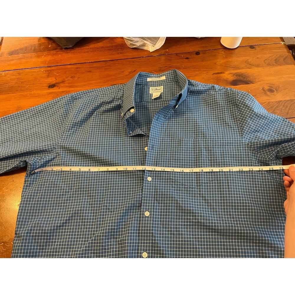 L.L.Bean All Cotton Mens XL Tall Shirt Button Down Blue/White Checker LongSleeve - Picture 8 of 12